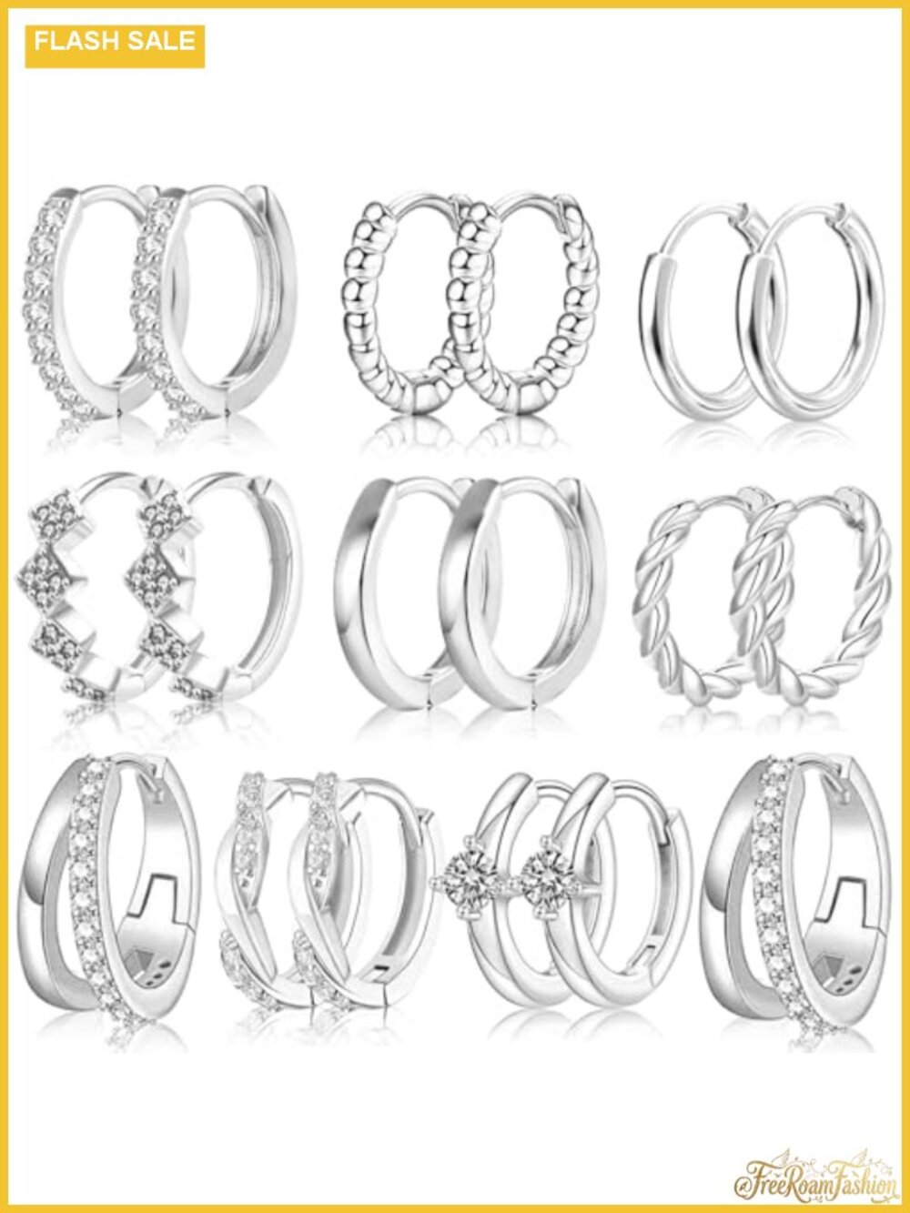 9 Pairs 14K Gold Plated Chunky Huggie Hoop Earrings Set for Women